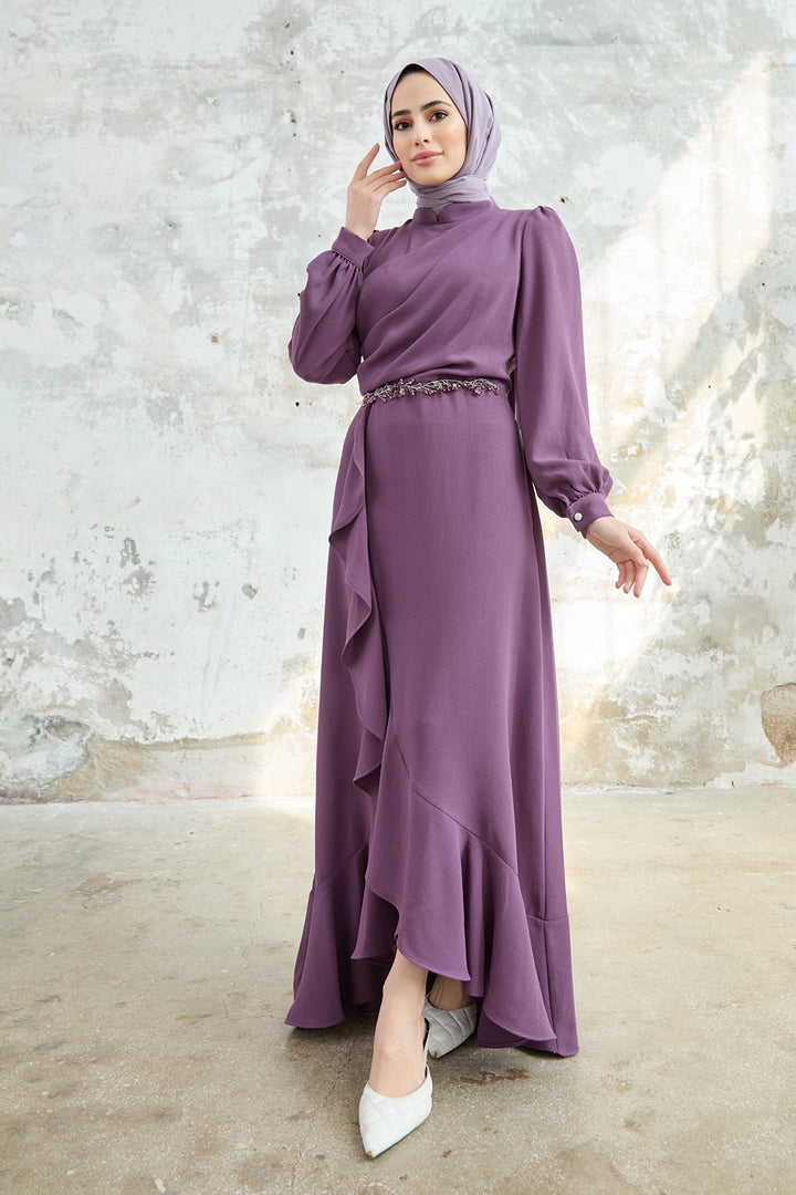 ZRF Women Ruffled Hem Evening Dress - Lilac - Rioverde