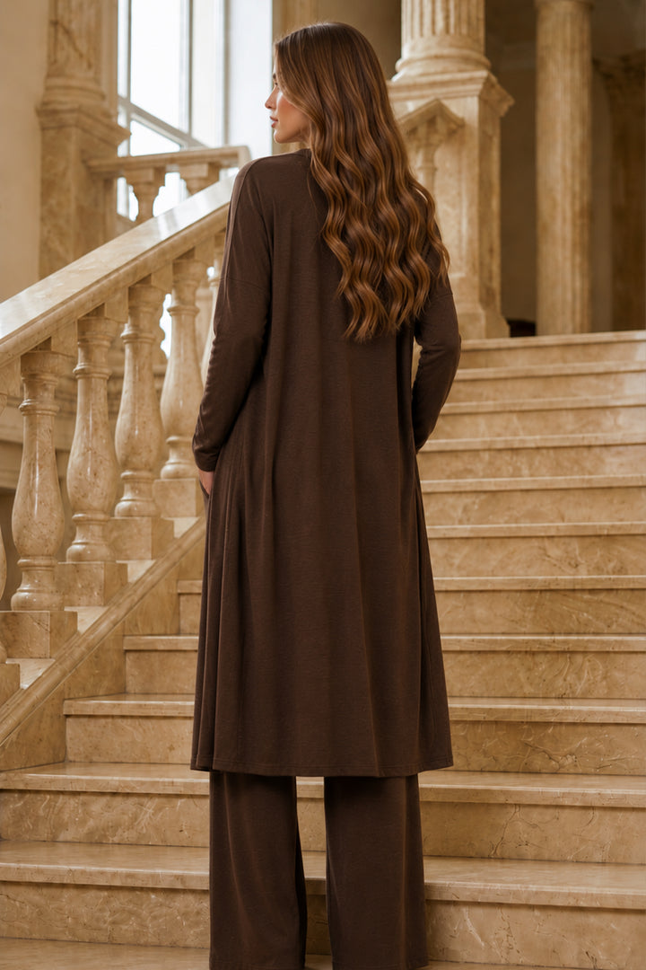 BNG Women Lü Abaya Takım M5319 Kahverengi - Kobryn