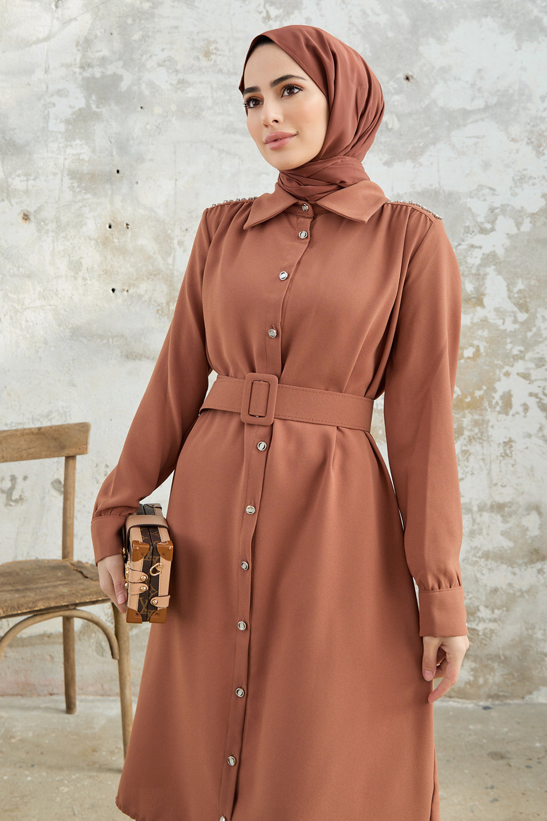 ZRF Women Belted Shoulder Stone Tunic - Camel - Durham