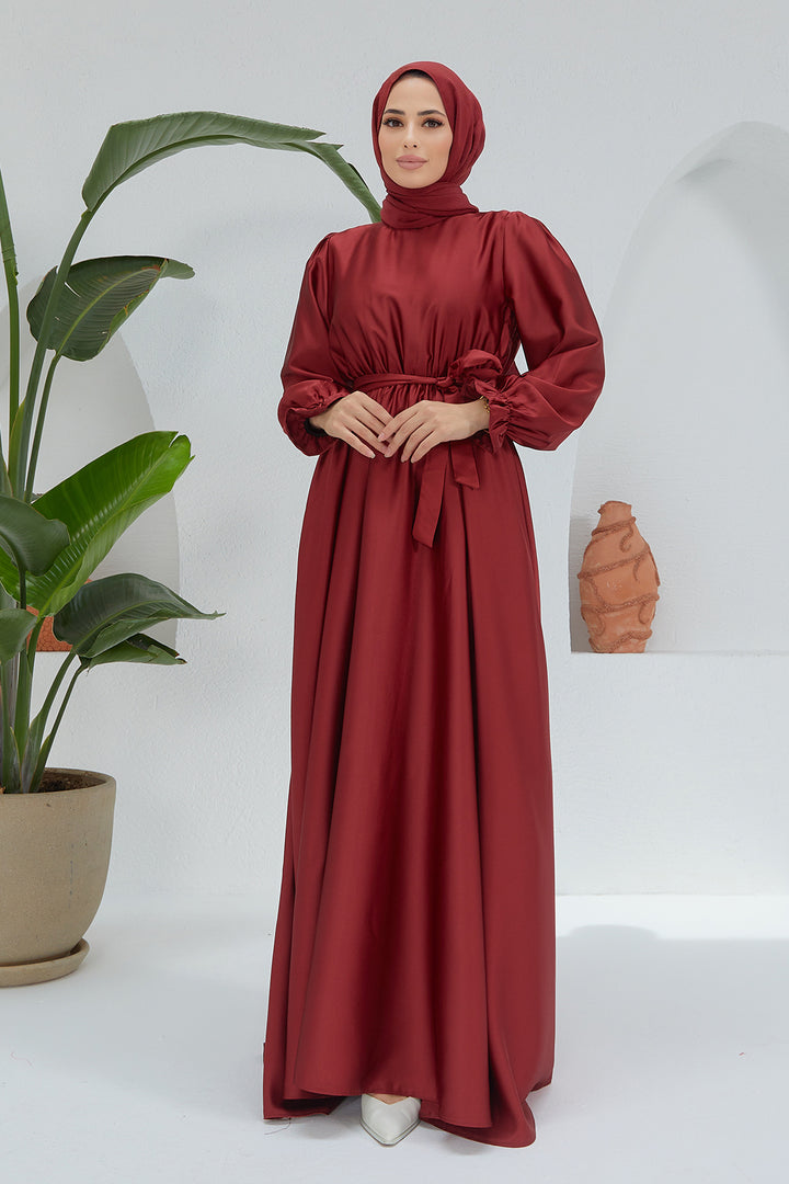 ZRF Women Liza Belted Satin Dress - Burgundy - Baltimore