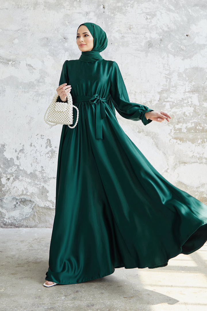 ZRF Women Liza Belted Satin Dress - Emerald - Alkmaar