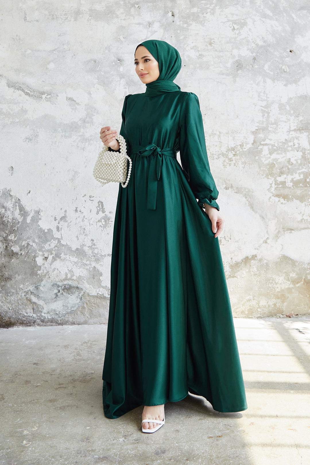 ZRF Women Liza Belted Satin Dress - Emerald - Alkmaar