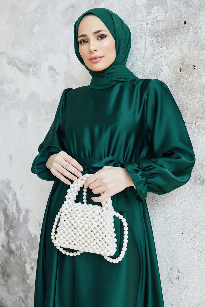 ZRF Women Liza Belted Satin Dress - Emerald - Alkmaar