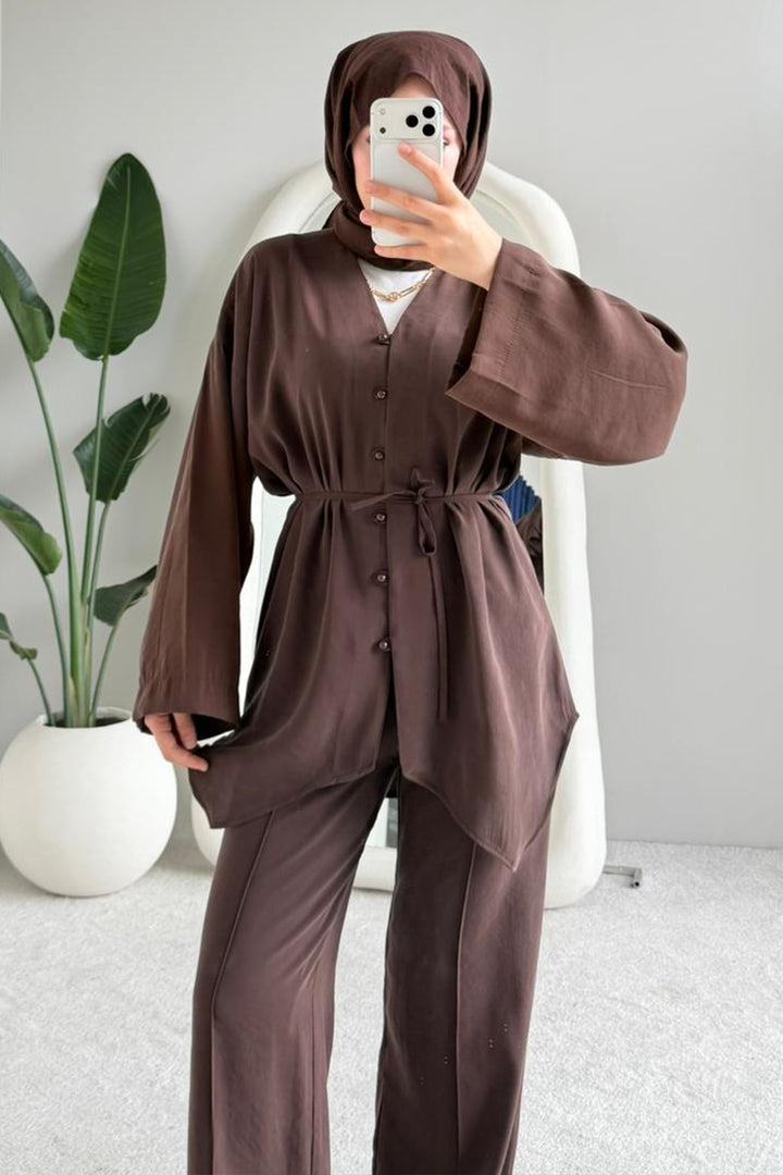 BNG Women İkili Asimetrik Takım M3002 Kahverengi - Kovel