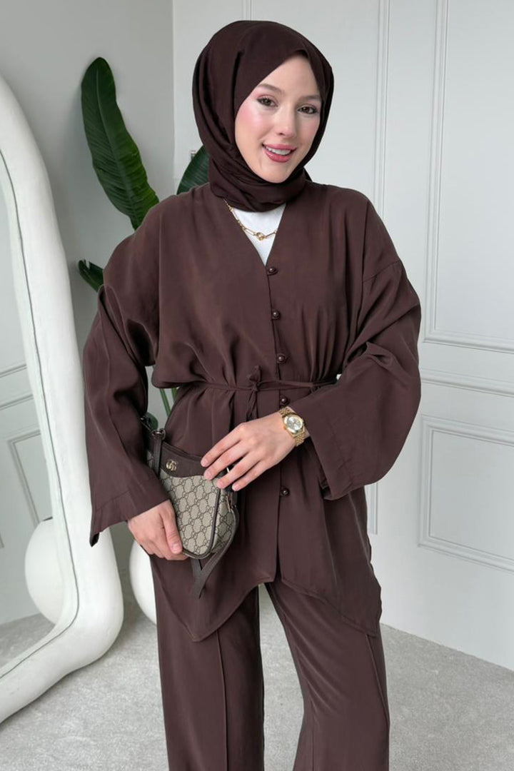BNG Women İkili Asimetrik Takım M3002 Kahverengi - Kovel