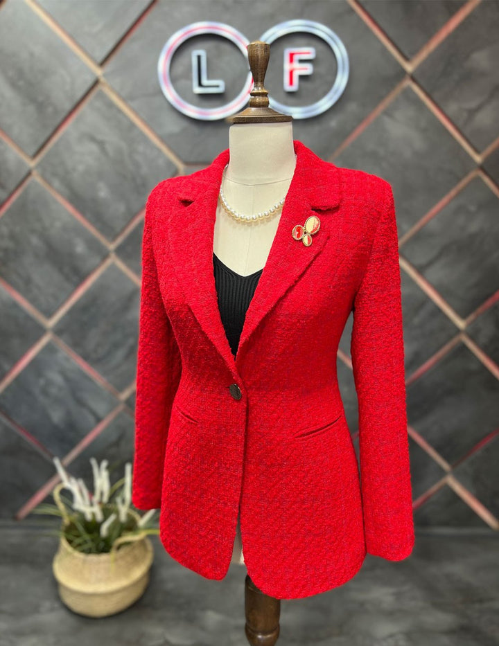 NDL Women Brooch Knit Fabric Women's Jacket Red - Nashua