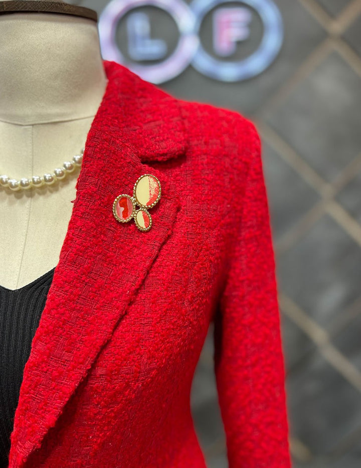 NDL Women Brooch Knit Fabric Women's Jacket Red - Nashua
