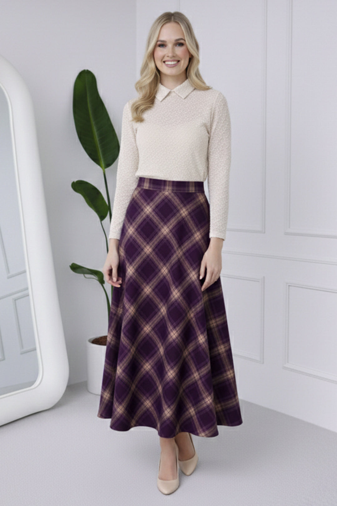 BNG Women Ekoseli Saten Etek A60627 Mor - Eindhoven