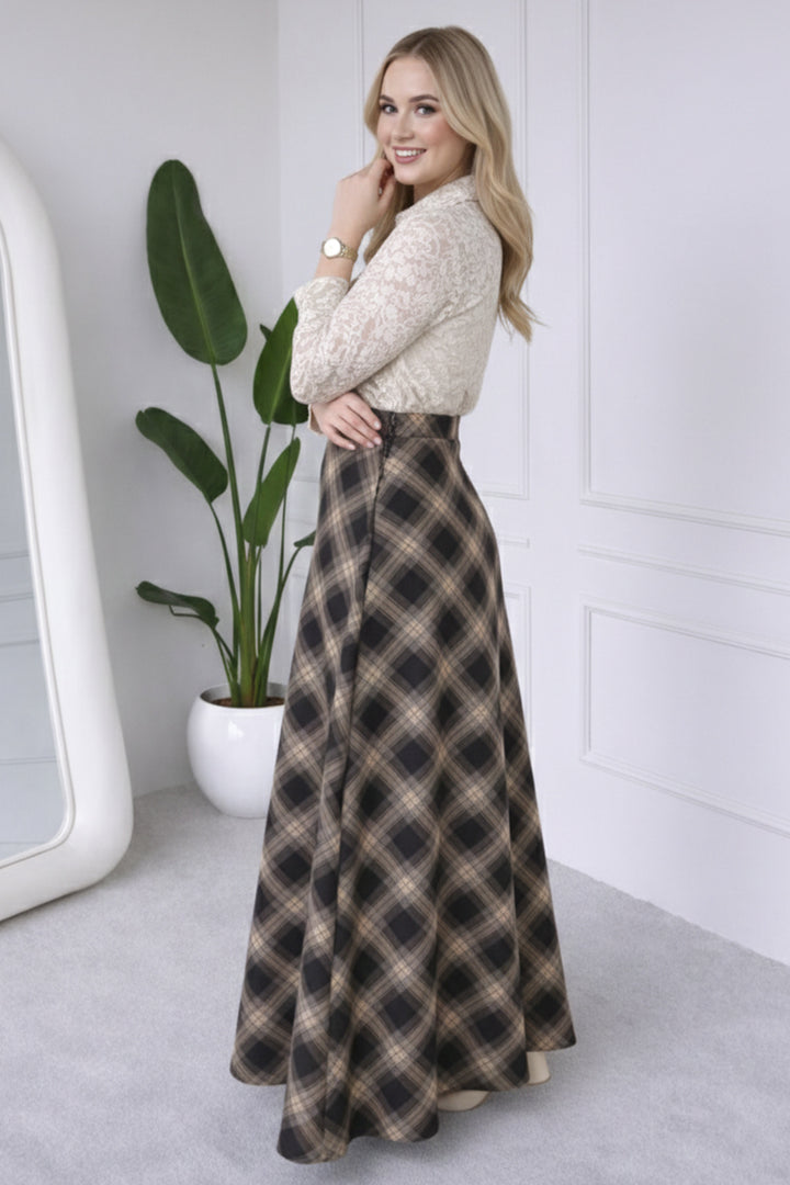 BNG Women Ekoseli Saten Etek A60627 Siyah - Bullhead City