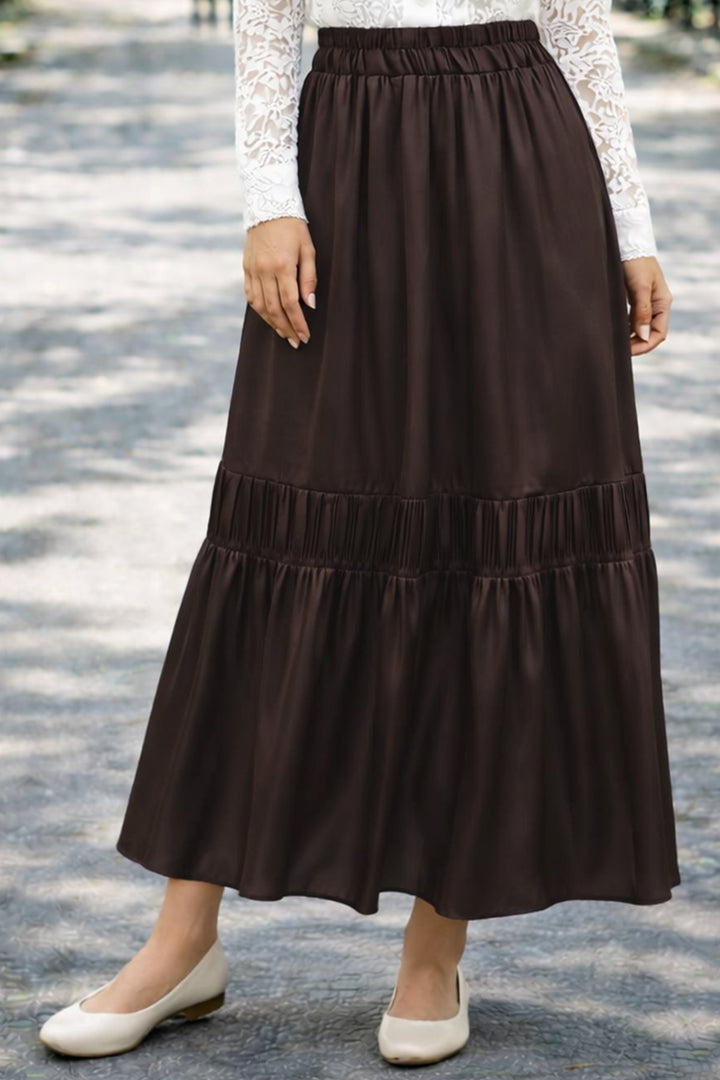 BNG Women Beli Lastikli Etek A60659 Kahverengi - Prato