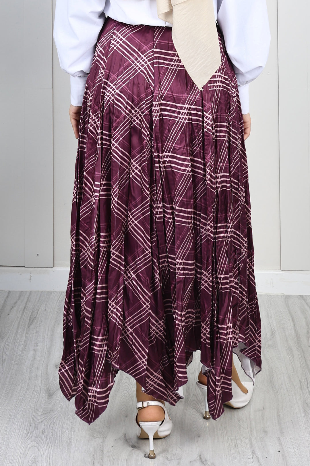 BNG Women Ekoseli Asimetrik Etek A60689 Mor - Oxford
