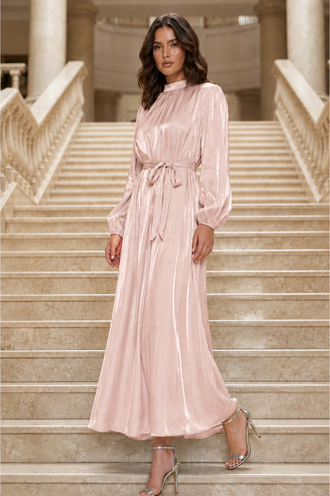 BNG Women Balon Kol Abiye Elbise A35148-Pr Pudra - Choisy-le-Roi