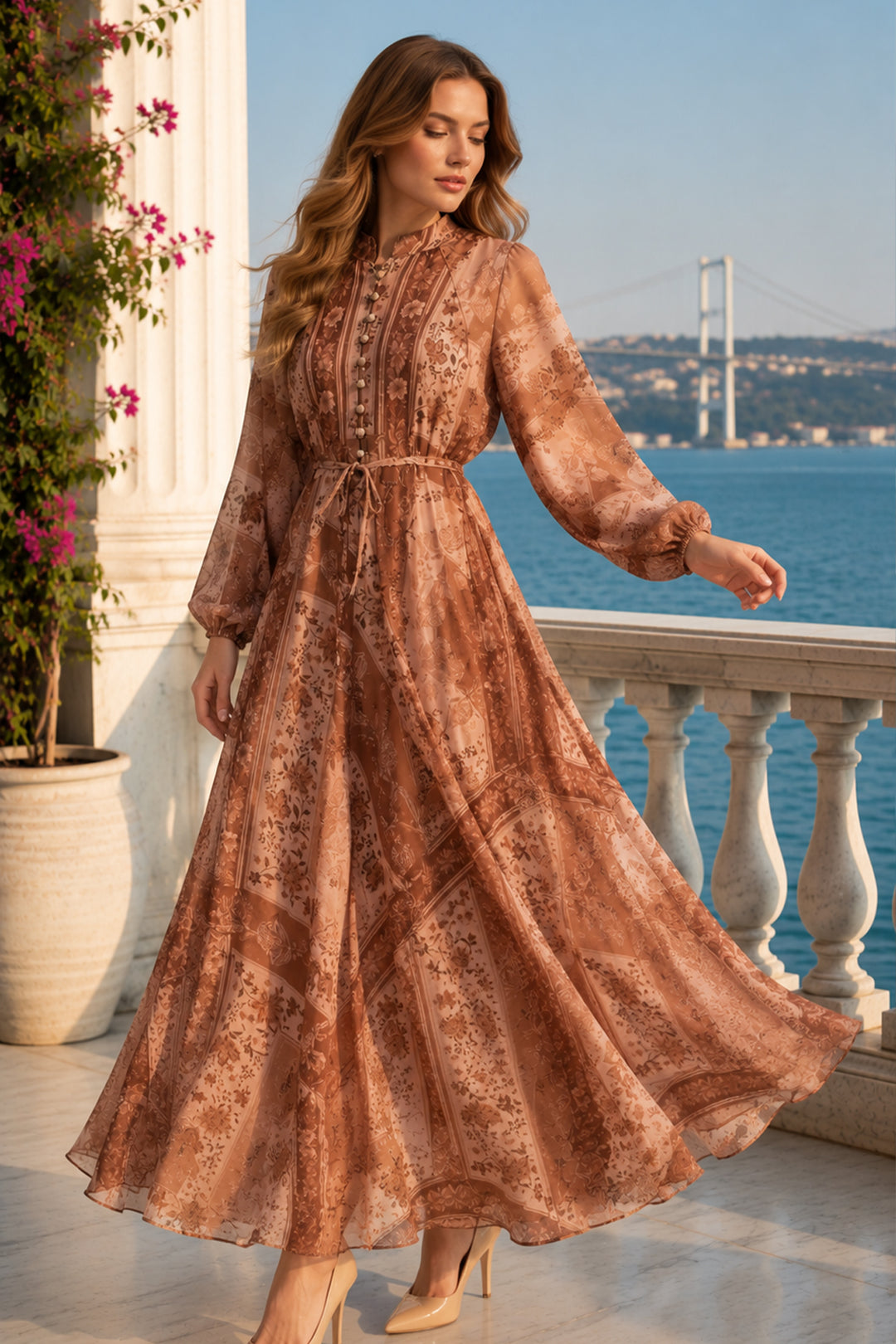 BNG Women Emprime Düğmeli Elbise Tesettür A9000 Taba - La Seyne-sur-Mer