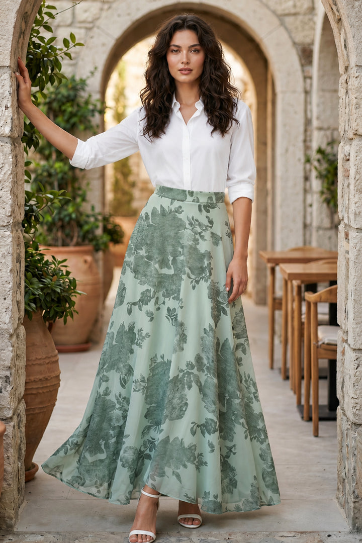 BNG Women Empirme Desenli Şifon Etek A228 Mint Yeşili - Fuquay-Varina
