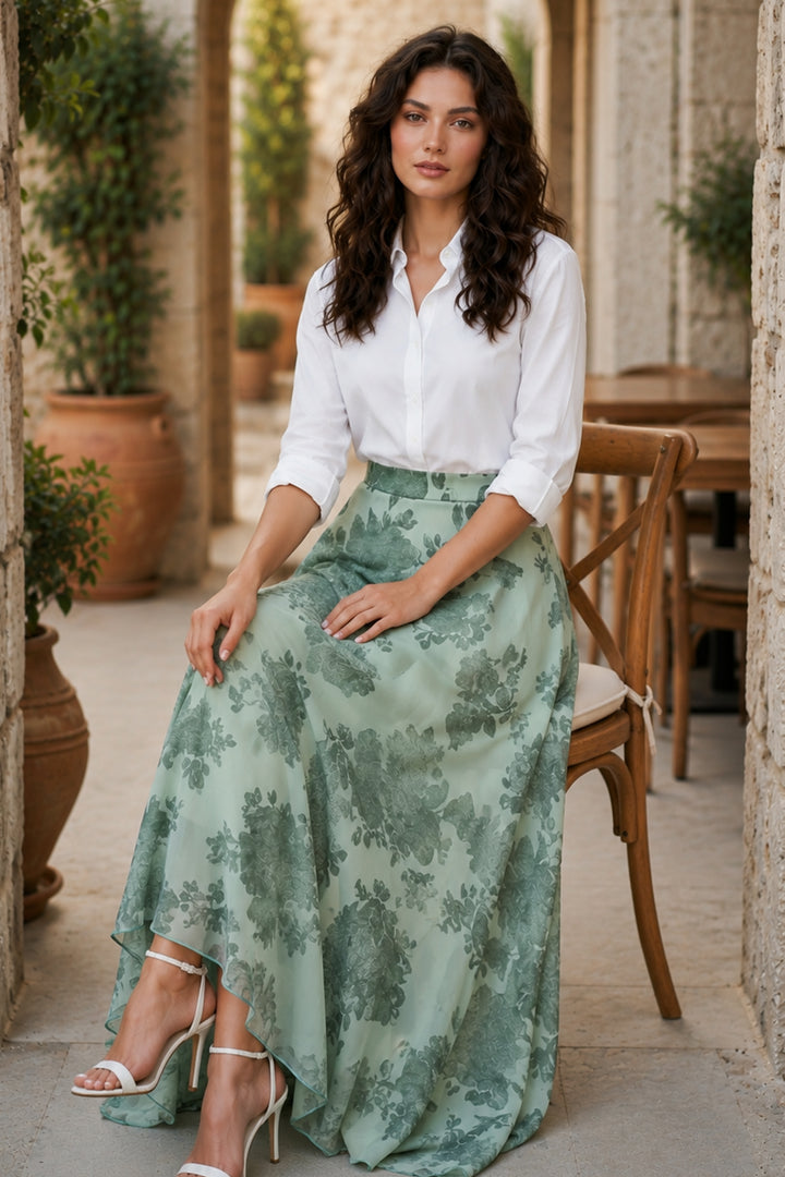 BNG Women Empirme Desenli Şifon Etek A228 Mint Yeşili - Fuquay-Varina