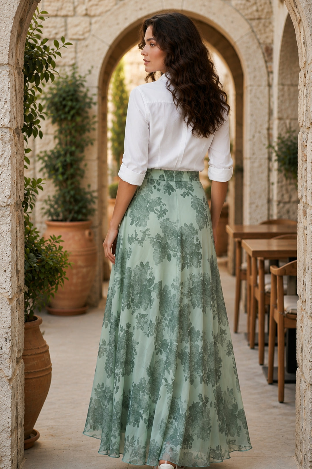 BNG Women Empirme Desenli Şifon Etek A228 Mint Yeşili - Fuquay-Varina