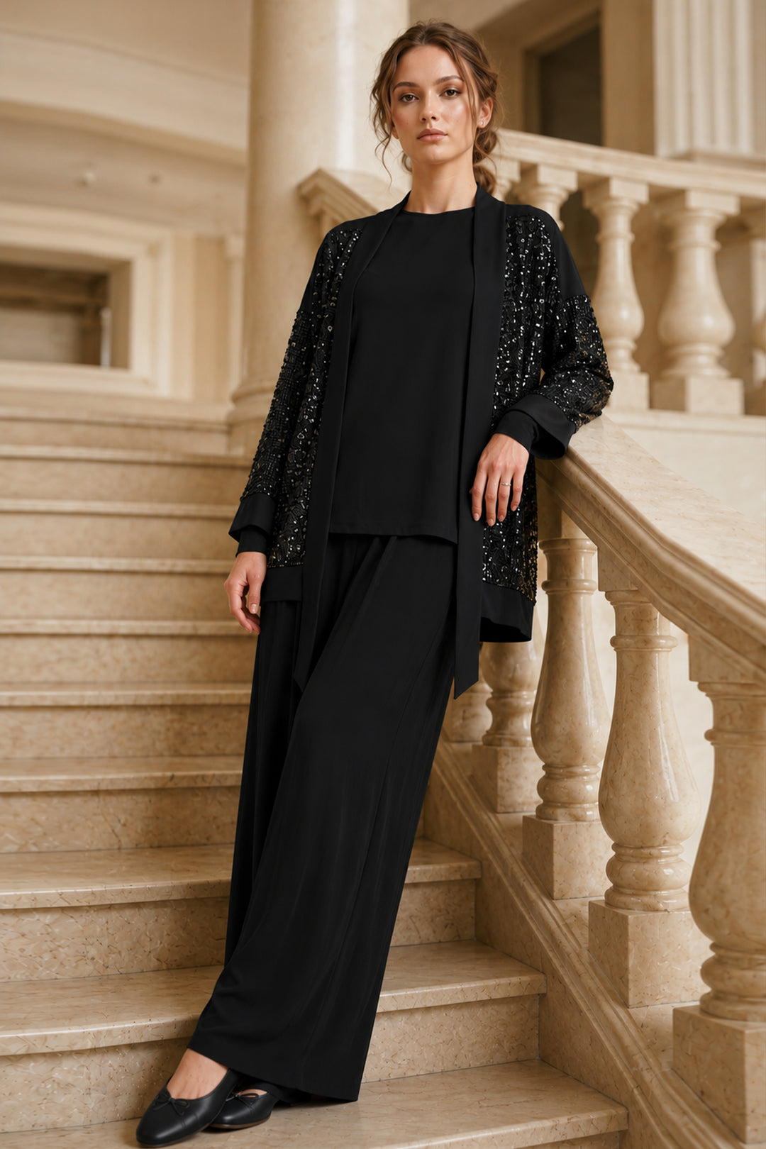 BNG Women Payetli Tesettür Takım A9268 Siyah - Seevetal