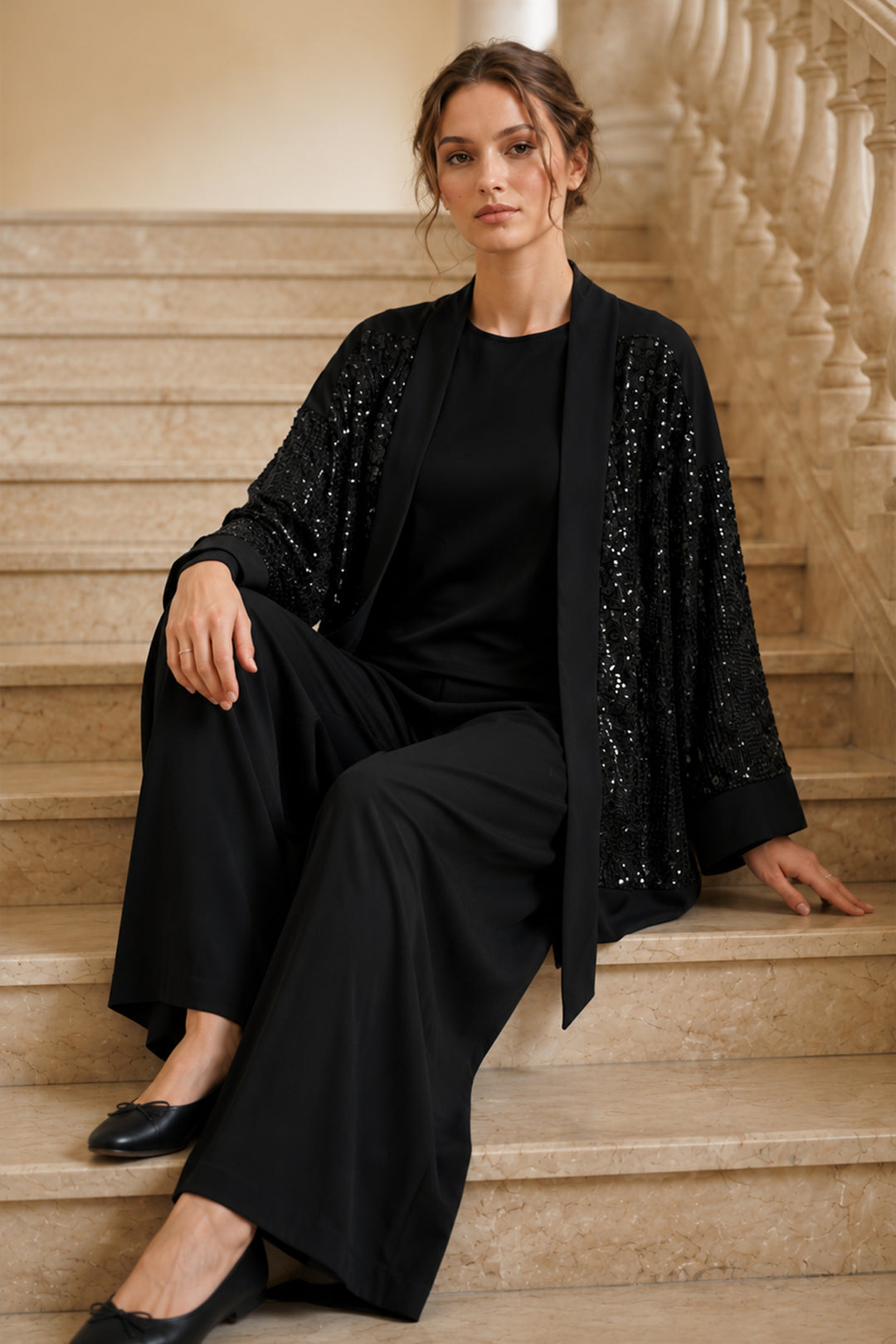 BNG Women Payetli Tesettür Takım A9268 Siyah - Seevetal