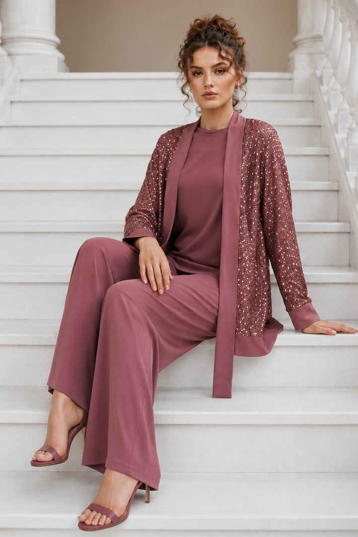 BNG Women Payetli Tesettür Takım A9253 Gül Kurusu - Scarborough