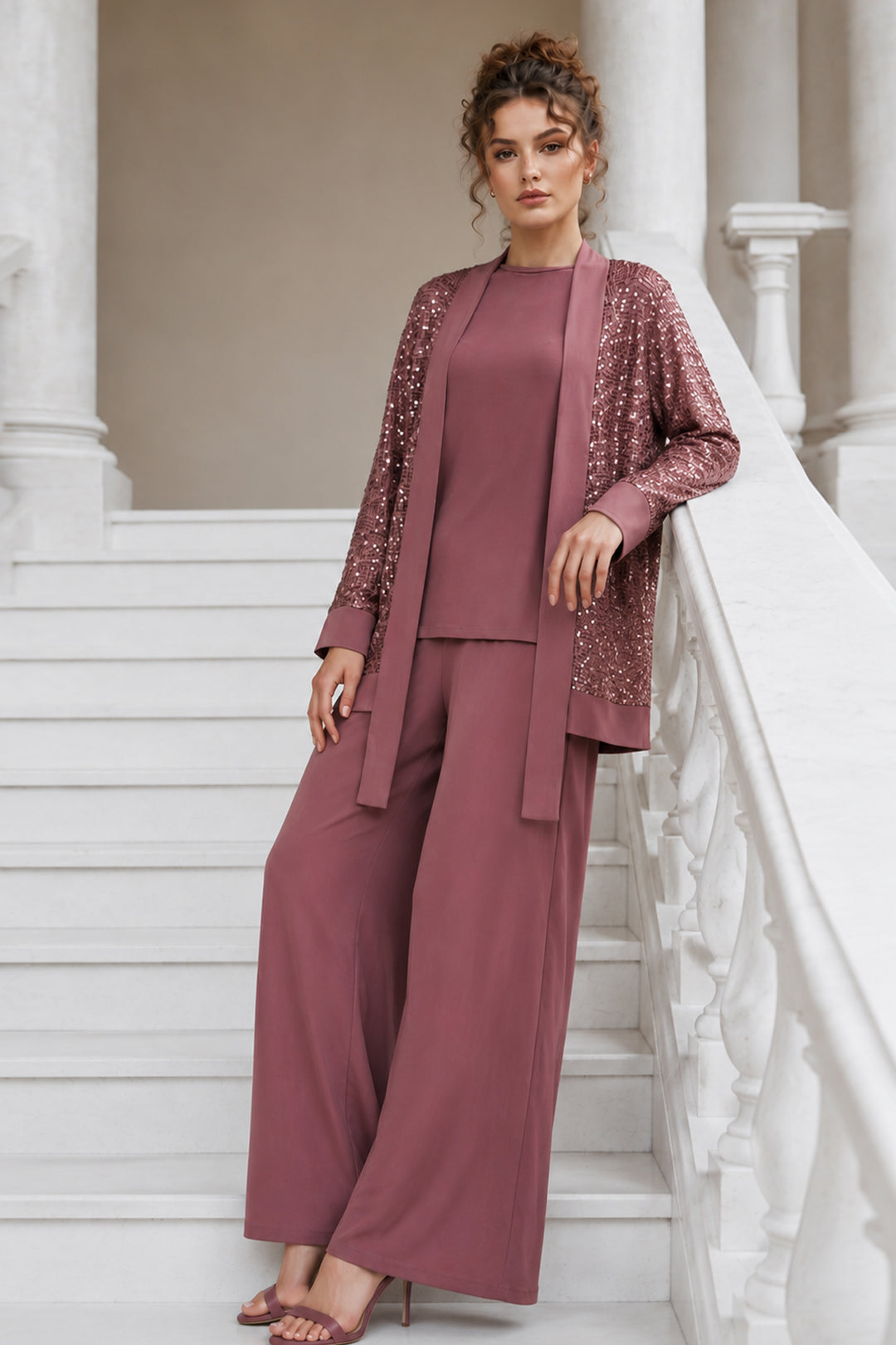 BNG Women Payetli Tesettür Takım A9253 Gül Kurusu - Scarborough