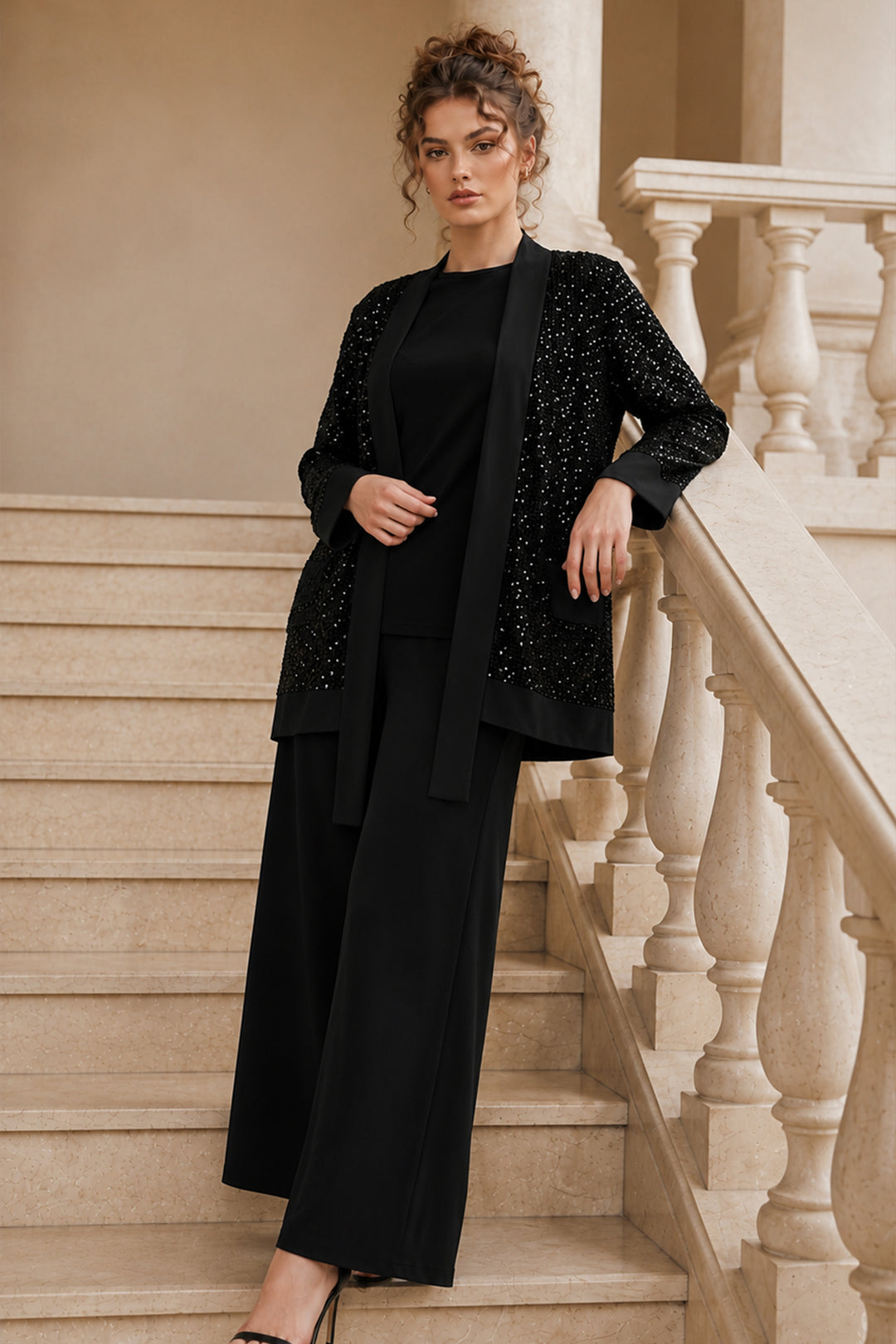 BNG Women Payetli Tesettür Takım A9253 Siyah - Bergisch Gladbach