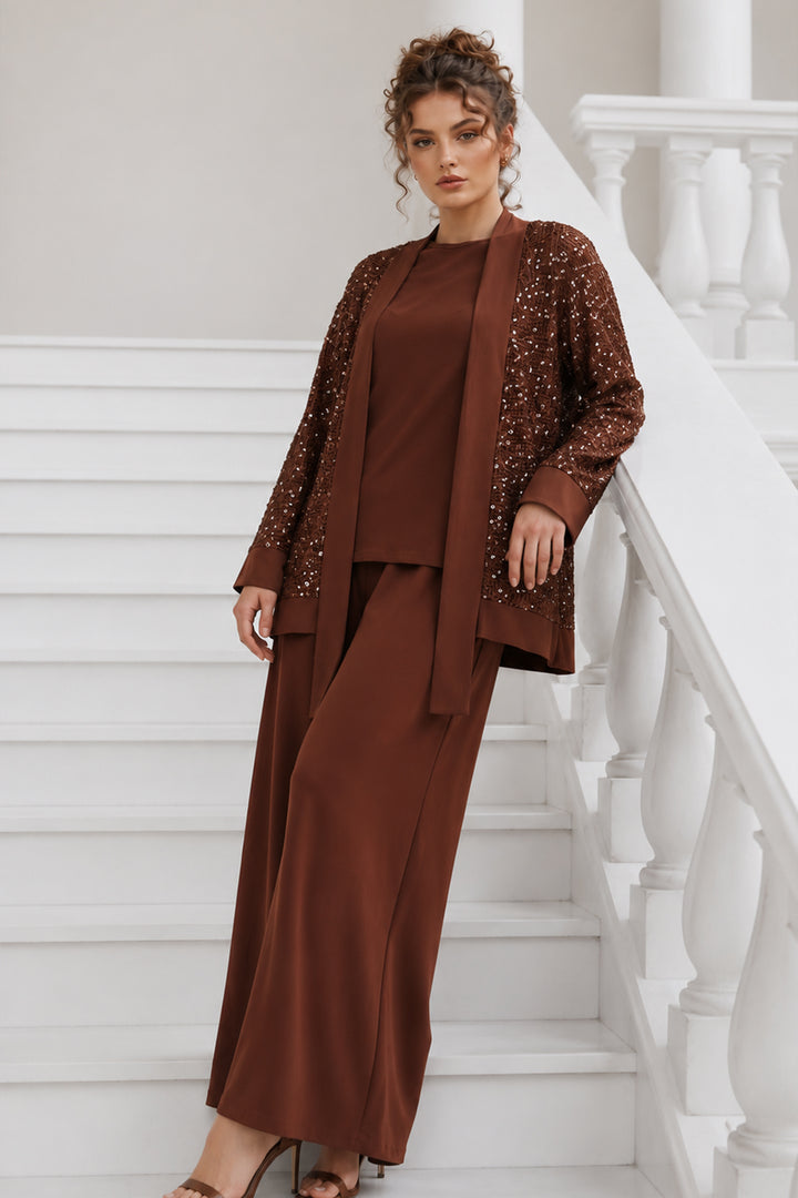 BNG Women Payetli Tesettür Takım A9253 Taba - Pearland