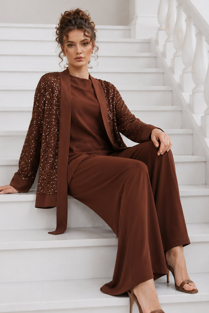 BNG Women Payetli Tesettür Takım A9253 Taba - Pearland