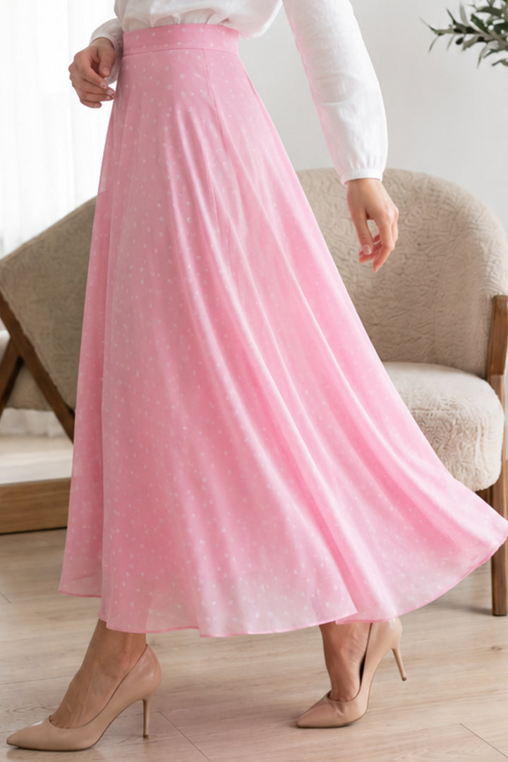 BNG Women Puantiyeli Şifon Tesettür  Etek O221 Pembe - Redwood City