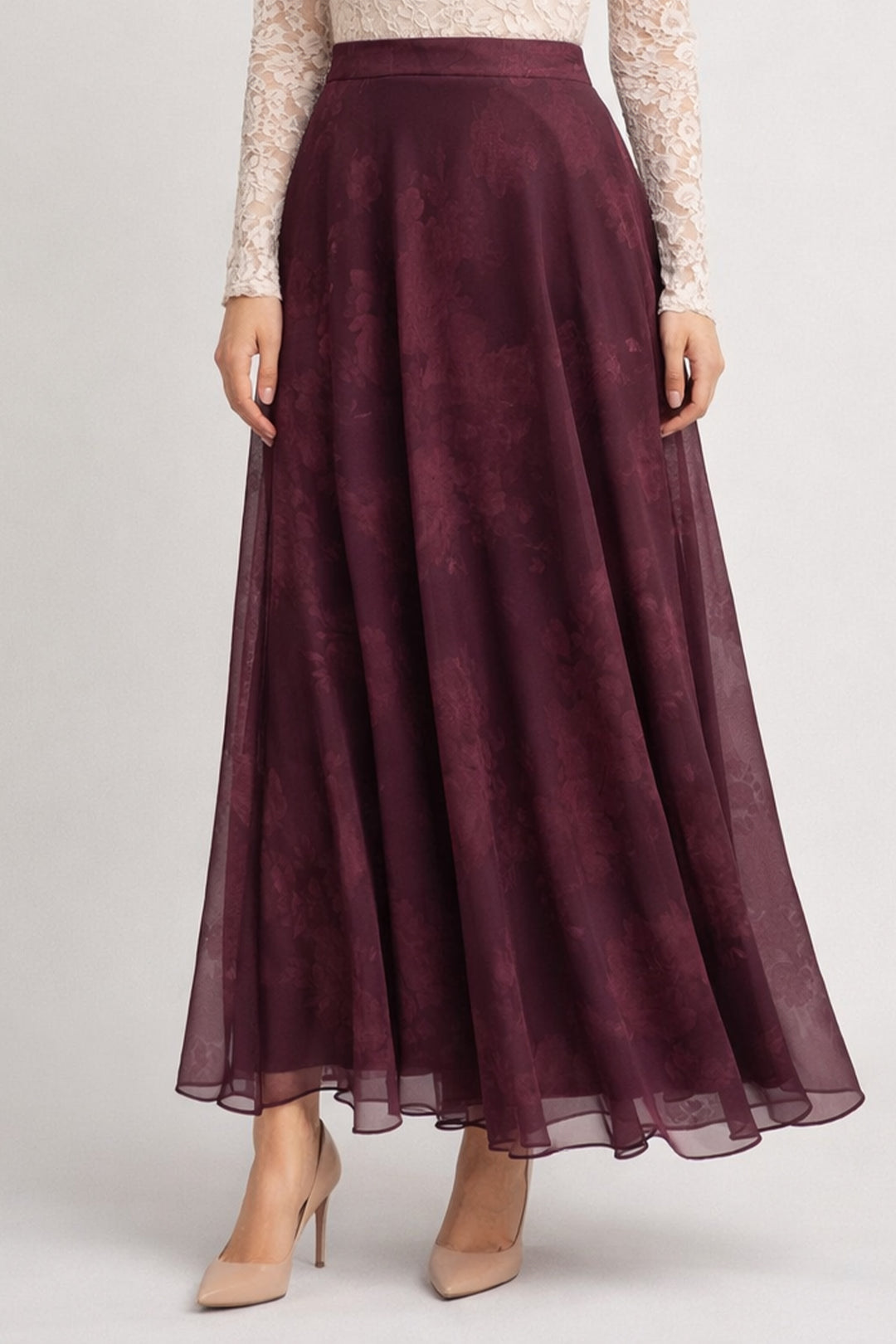 BNG Women Empirme Desenli Şifon Etek O219 Bordo - Bergamo