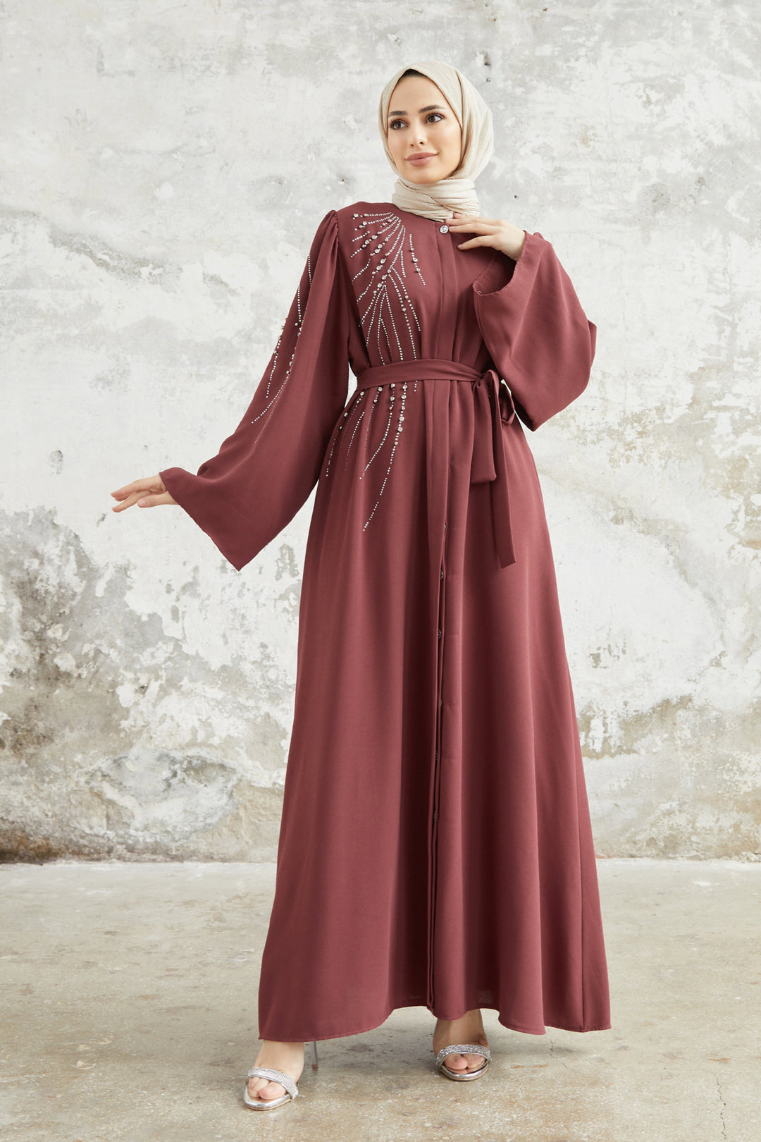 ZRF Women Viona Stone-Embellished Abaya - Rose Pink - Troy