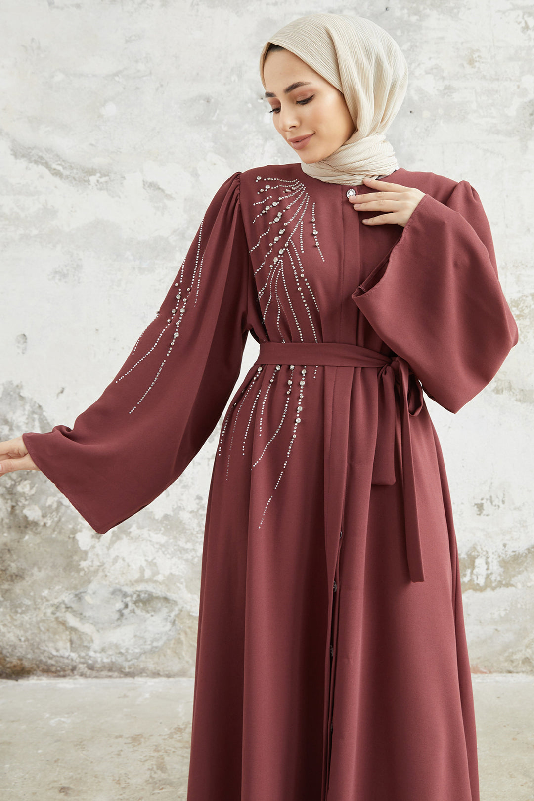 ZRF Women Viona Stone-Embellished Abaya - Rose Pink - Troy