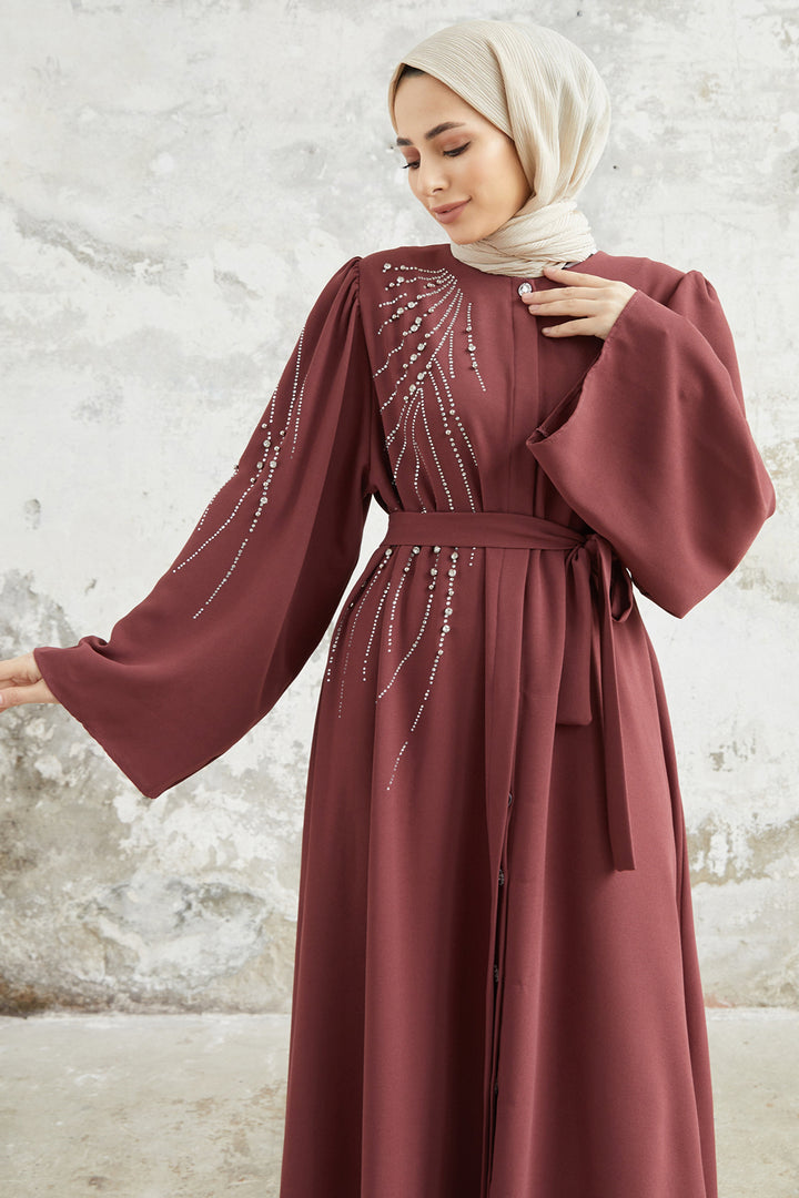 ZRF Women Viona Stone-Embellished Abaya - Rose Pink - Troy