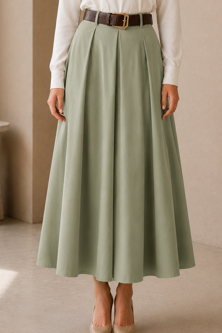 BNG Women Kemerli Poplin Etek N223 Çağla - Gallatin