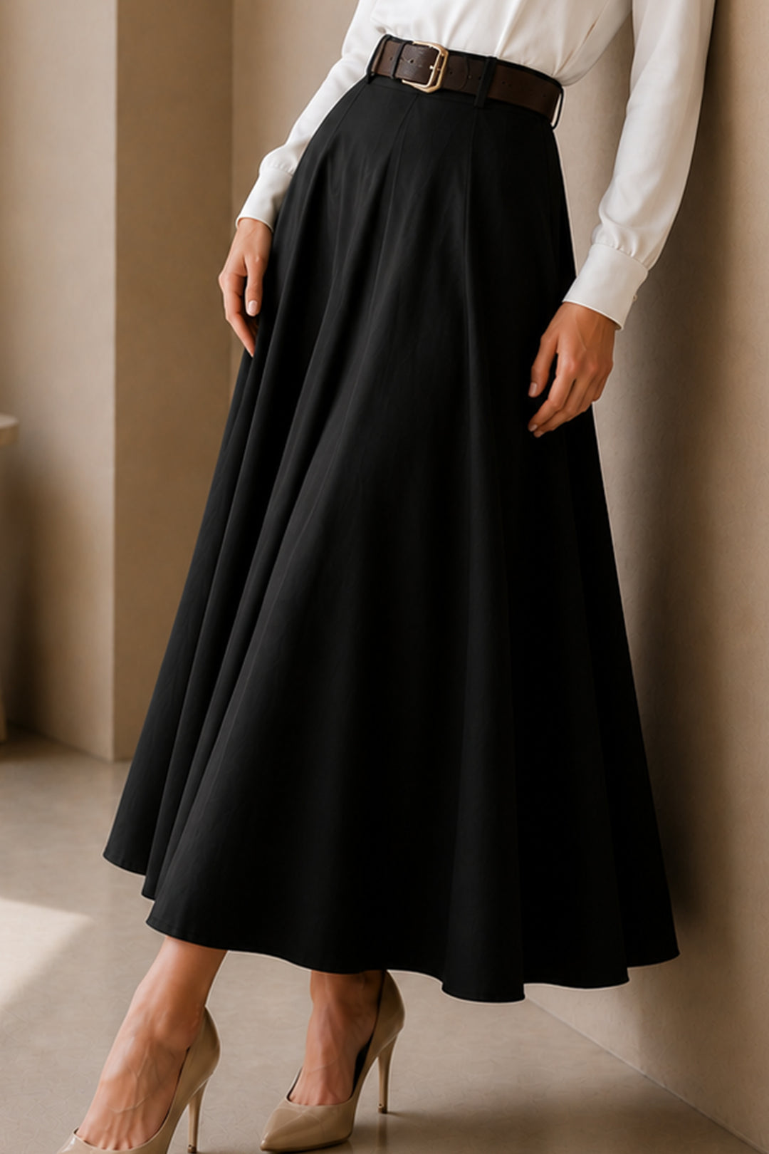 BNG Women Kemerli Poplin Etek N223 Siyah - West New York