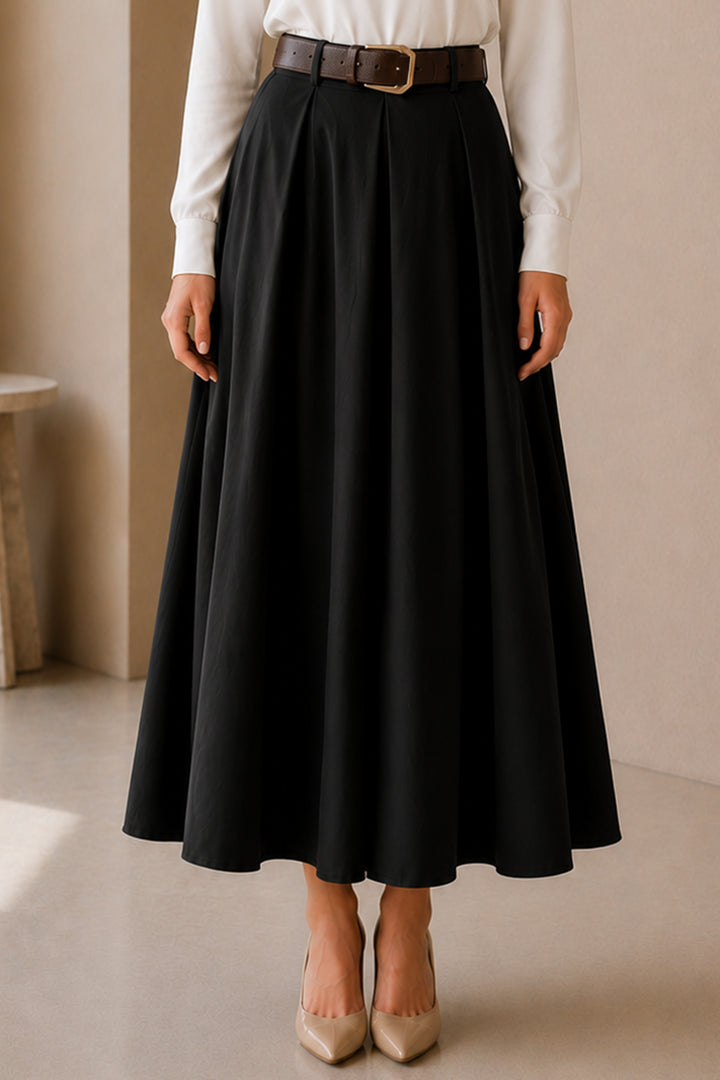 BNG Women Kemerli Poplin Etek N223 Siyah - West New York