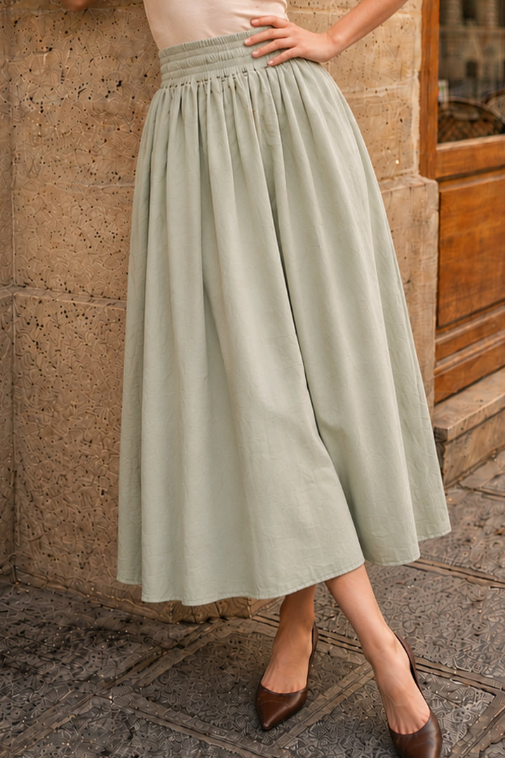 BNG Women Beli Lastikli  Poplin Etek N224 Çağla - Greenock