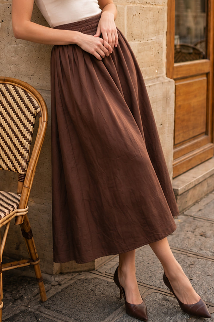 BNG Women Beli Lastikli  Poplin Etek N224 Kahverengi - Pittsfield