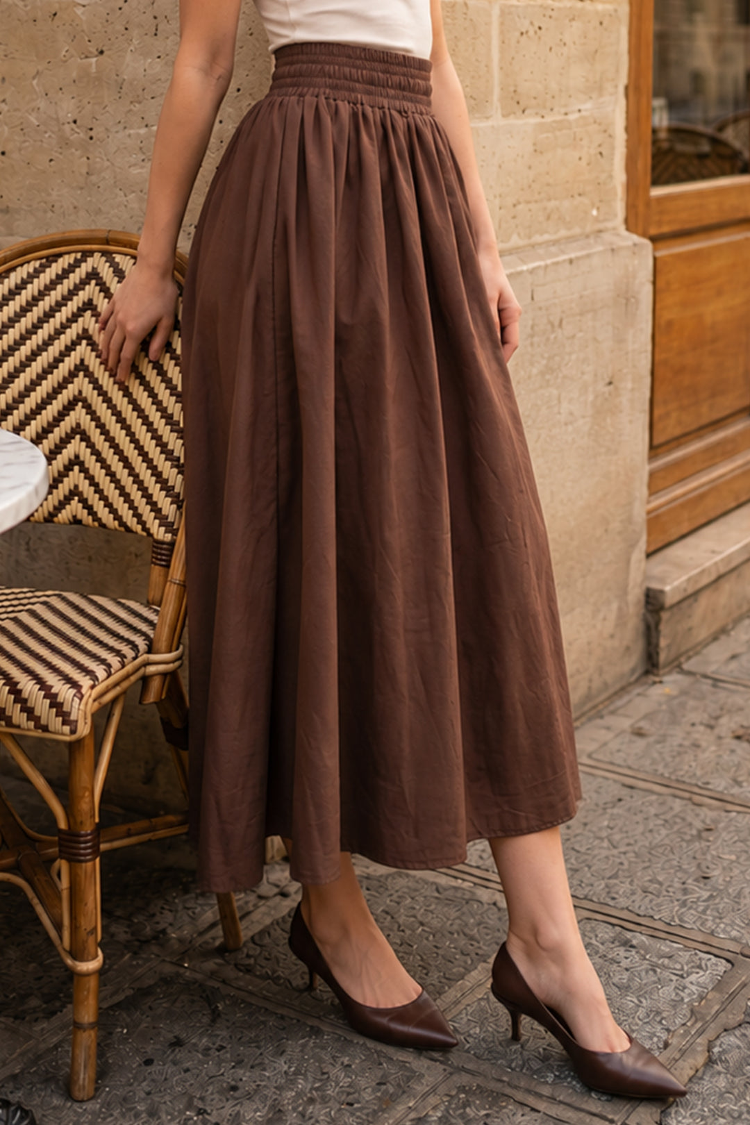 BNG Women Beli Lastikli  Poplin Etek N224 Kahverengi - Pittsfield