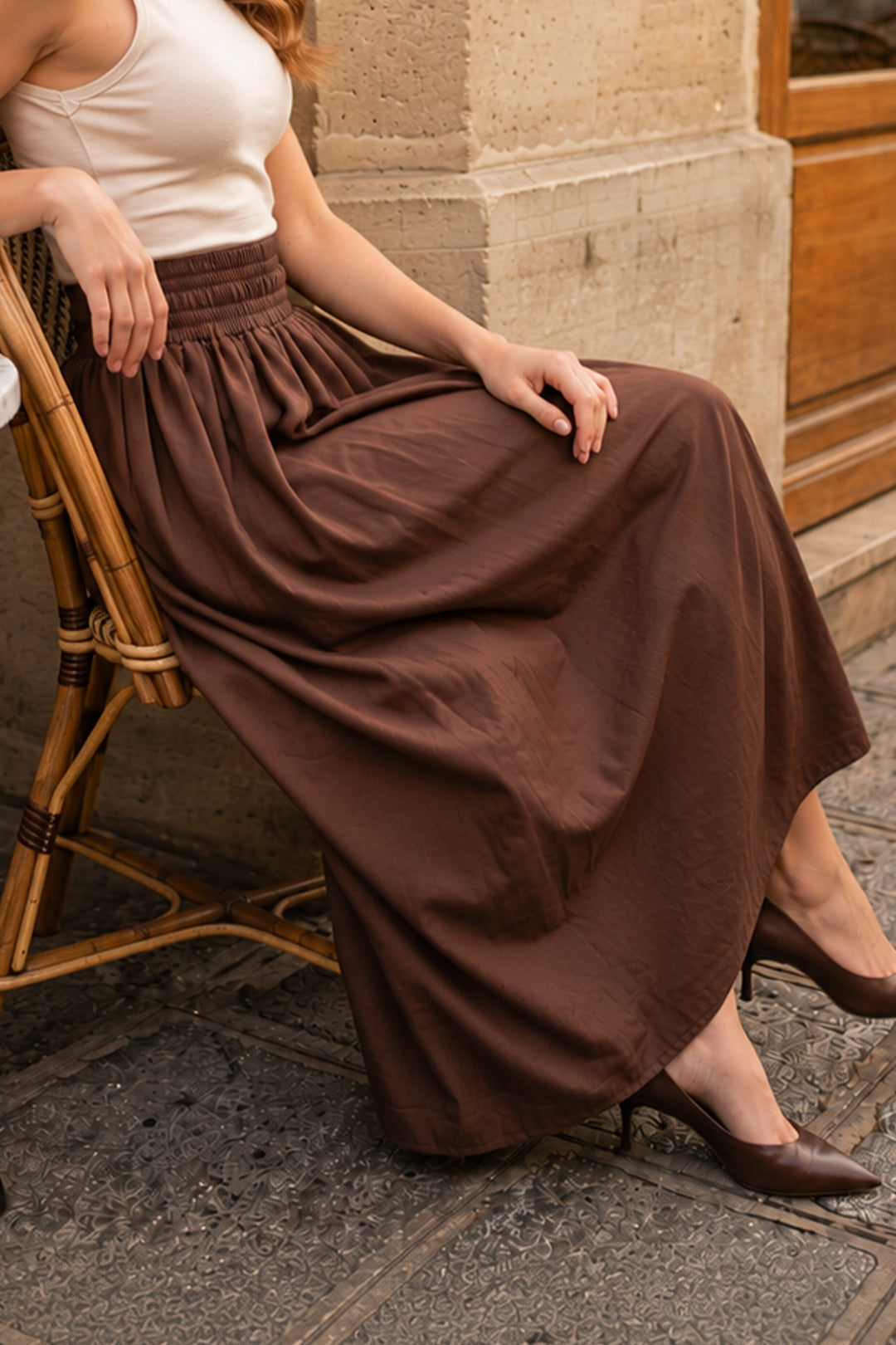 BNG Women Beli Lastikli  Poplin Etek N224 Kahverengi - Pittsfield