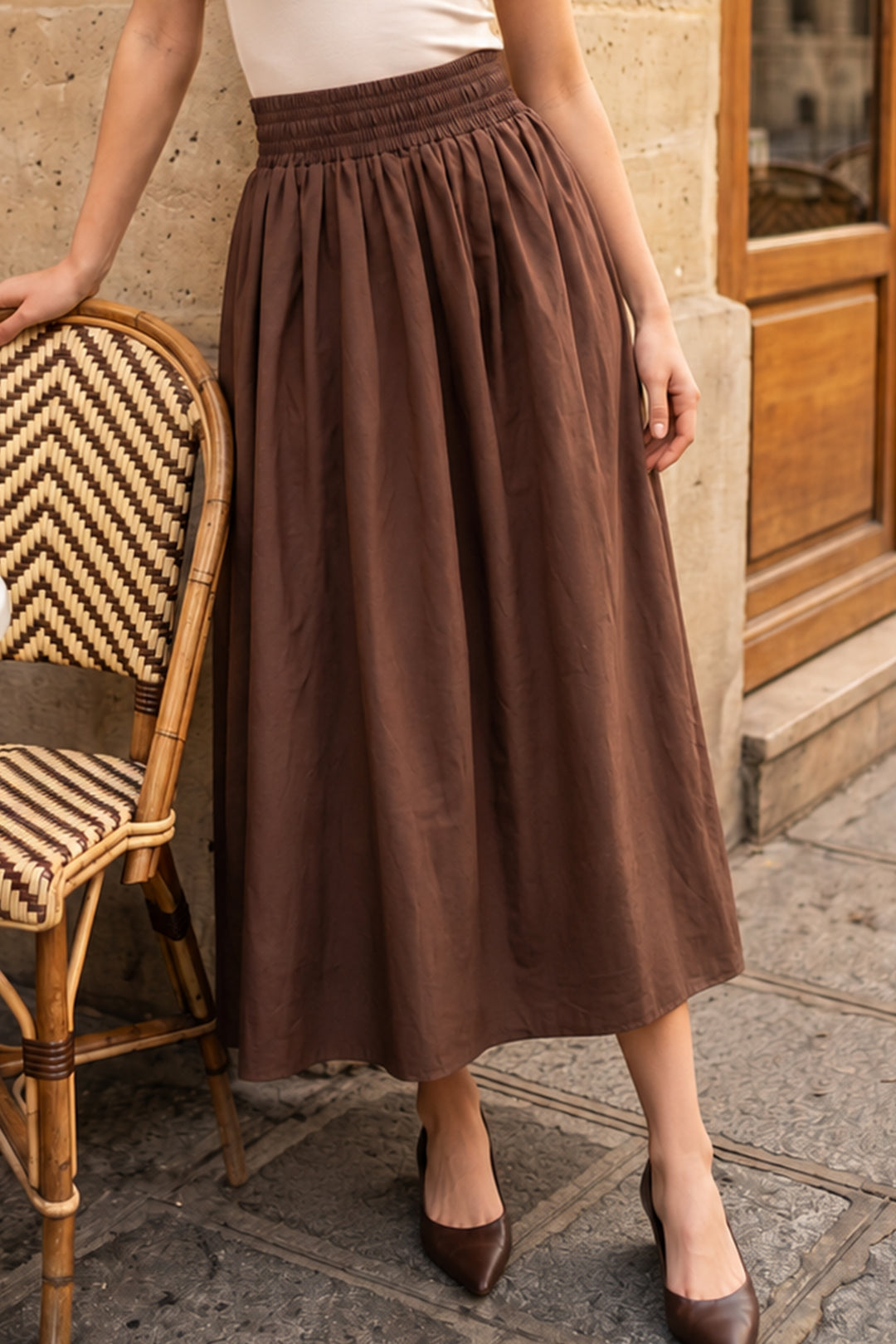 BNG Women Beli Lastikli  Poplin Etek N224 Kahverengi - Pittsfield