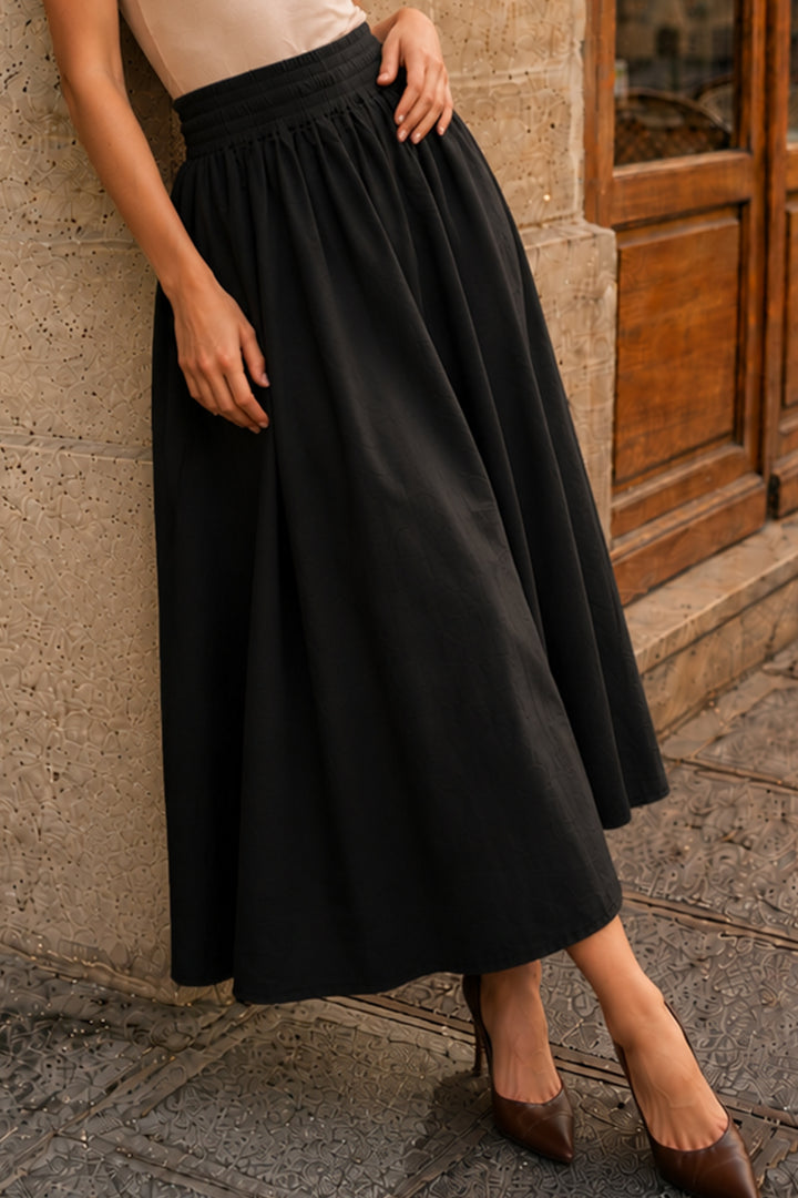 BNG Women Beli Lastikli  Poplin Etek N224 Siyah - Brianka