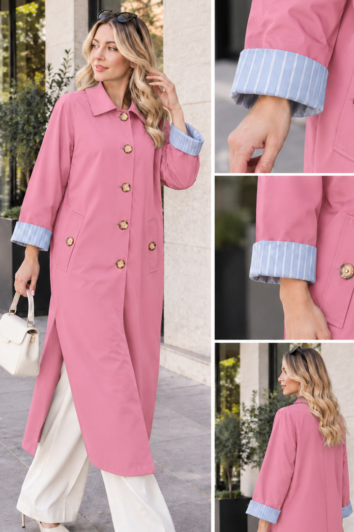 BNG Women Düğmeli Dik Yaka Trençkot A6246 Pembe - Nîmes