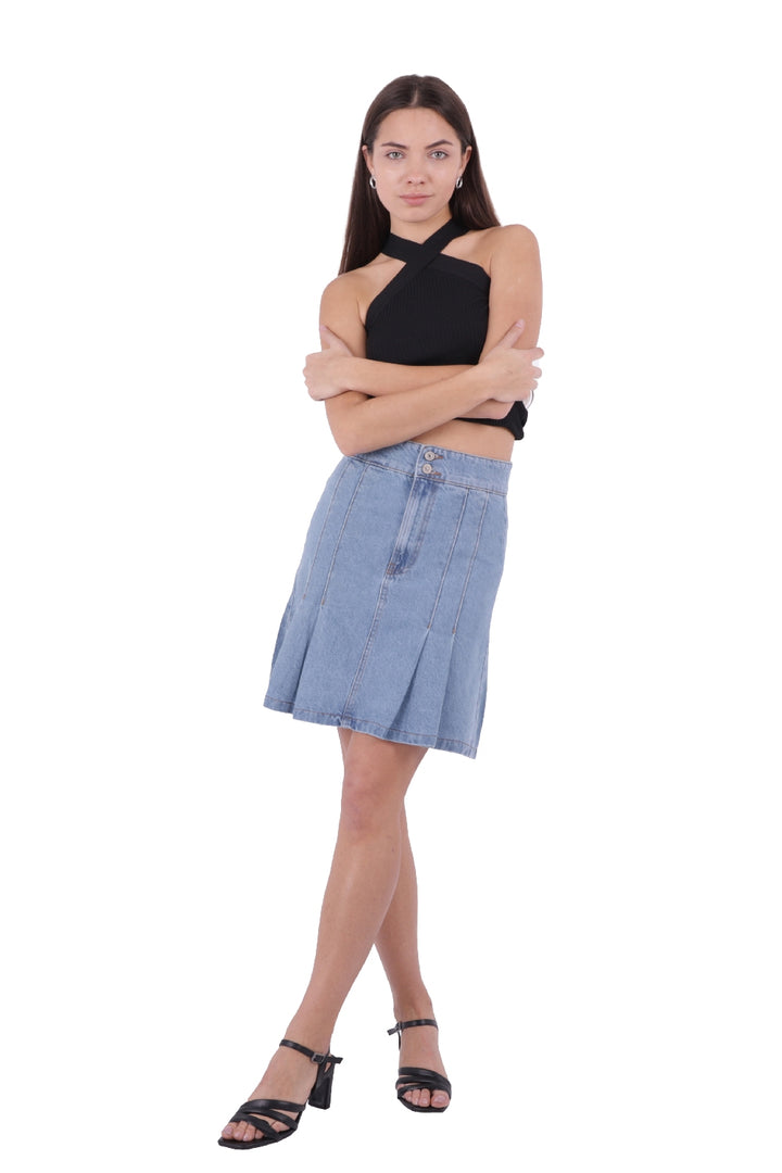 XLJ Pleated Short Denim Skirt Mixed - Carrollton