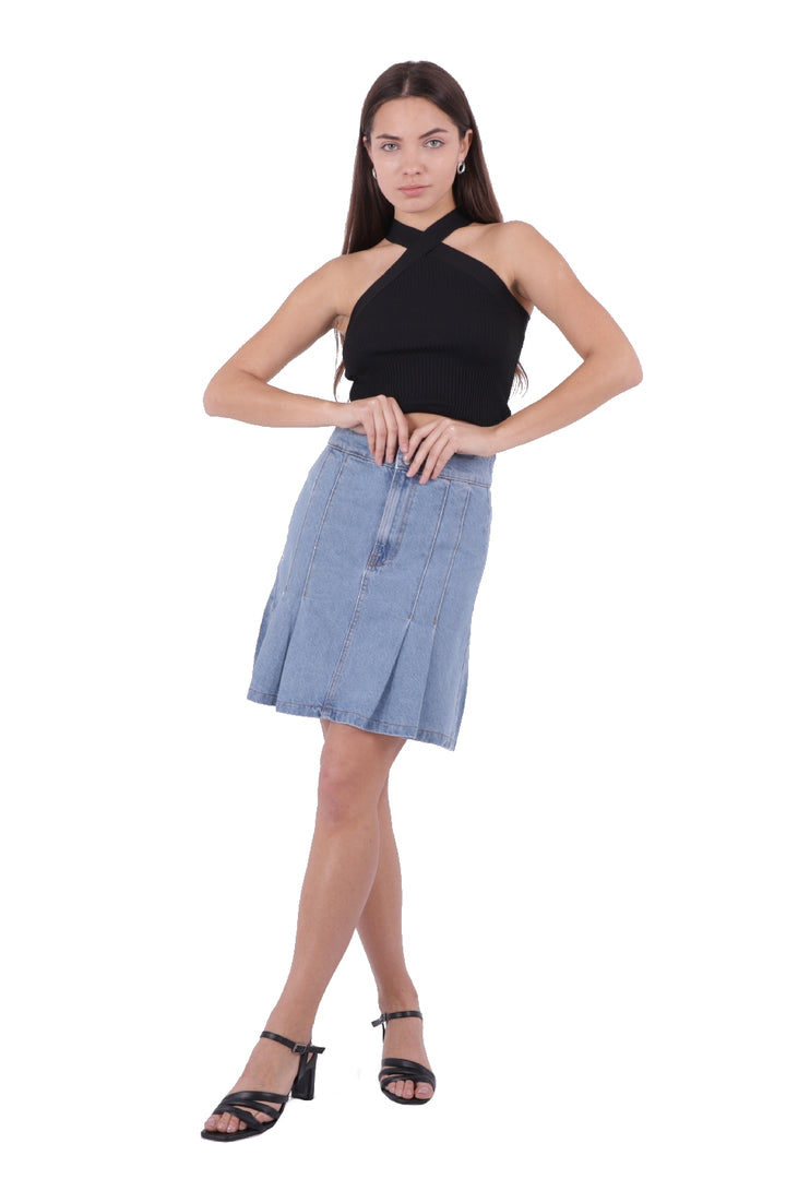 XLJ Pleated Short Denim Skirt Mixed - Carrollton