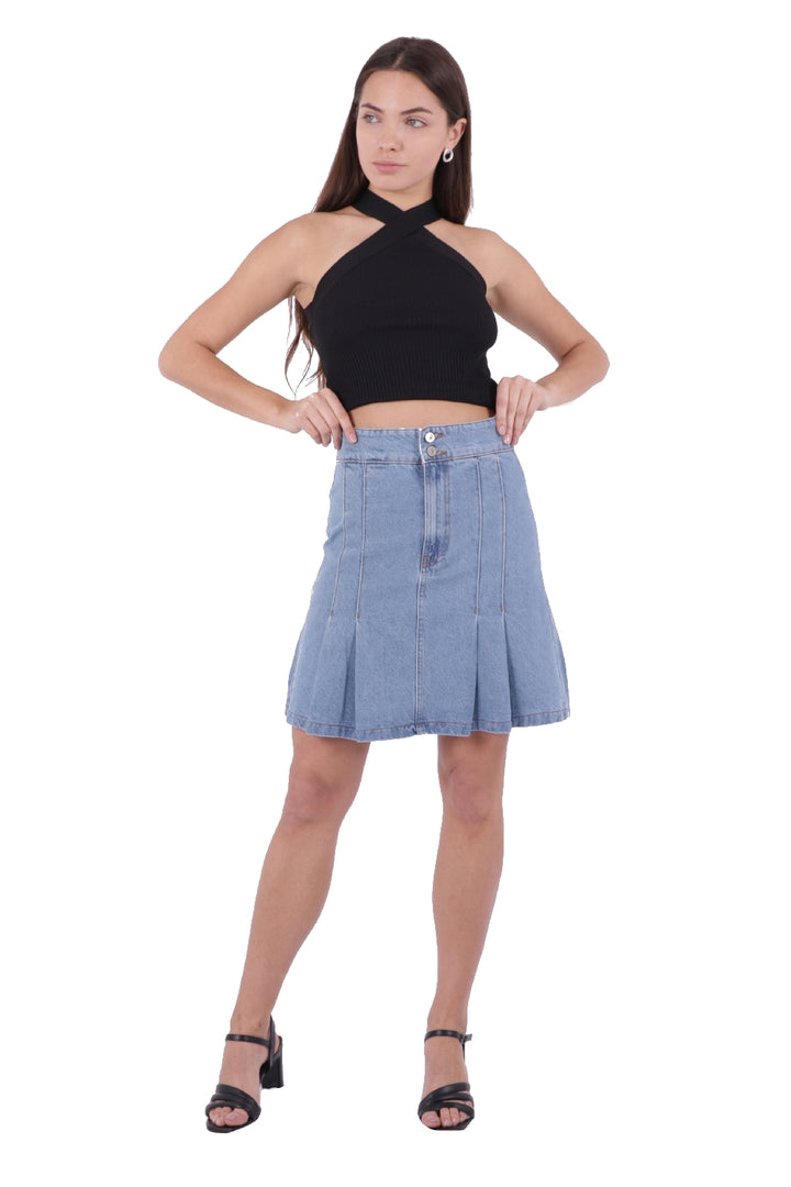 XLJ Pleated Short Denim Skirt Mixed - Carrollton