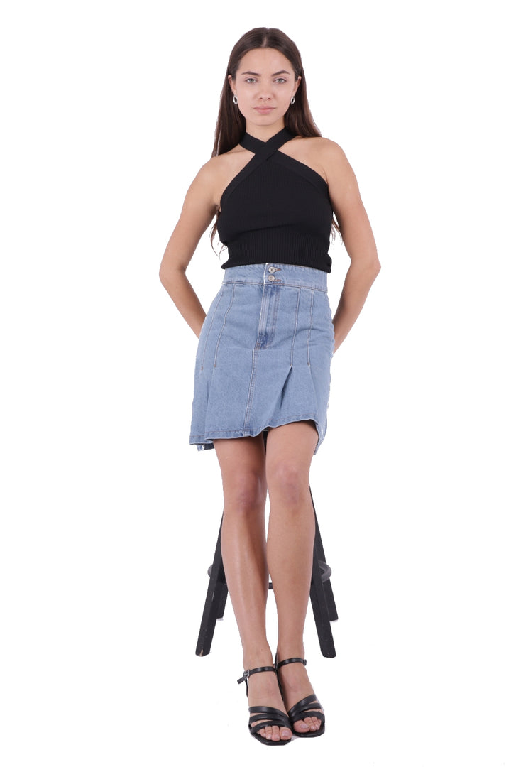 XLJ Pleated Short Denim Skirt Mixed - Carrollton
