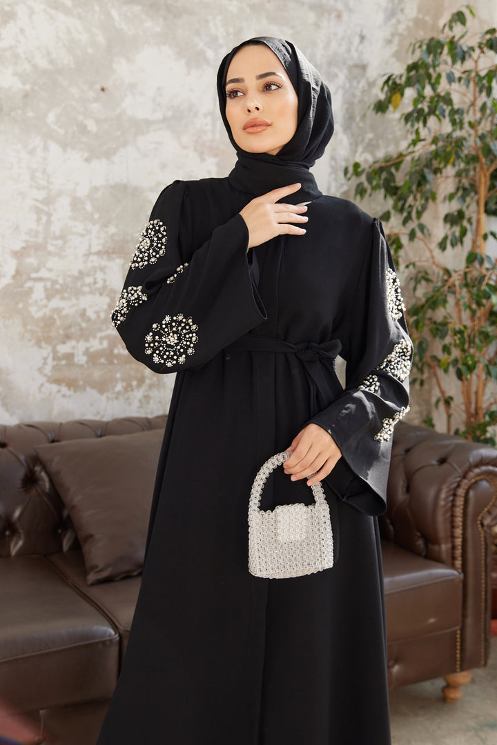 ZRF عباية نسائية بأكمام مطرزة - أسود - مورسيا
