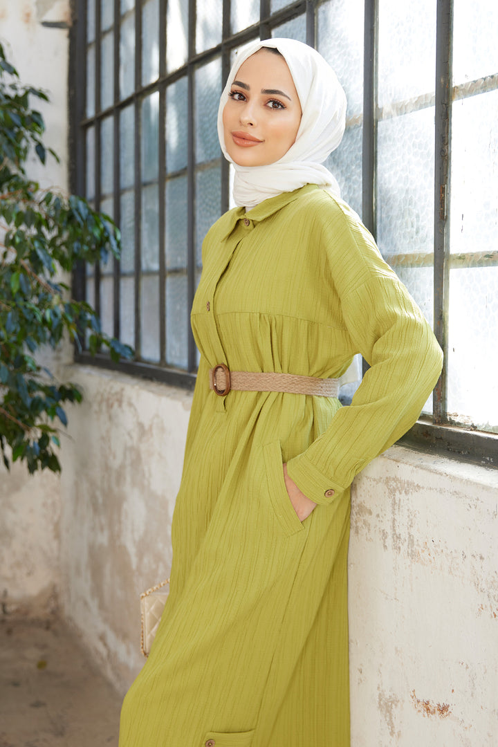 سترة نسائية بحزام من القش من ZRF - أخضر زيتوني - Piatra Neamţ