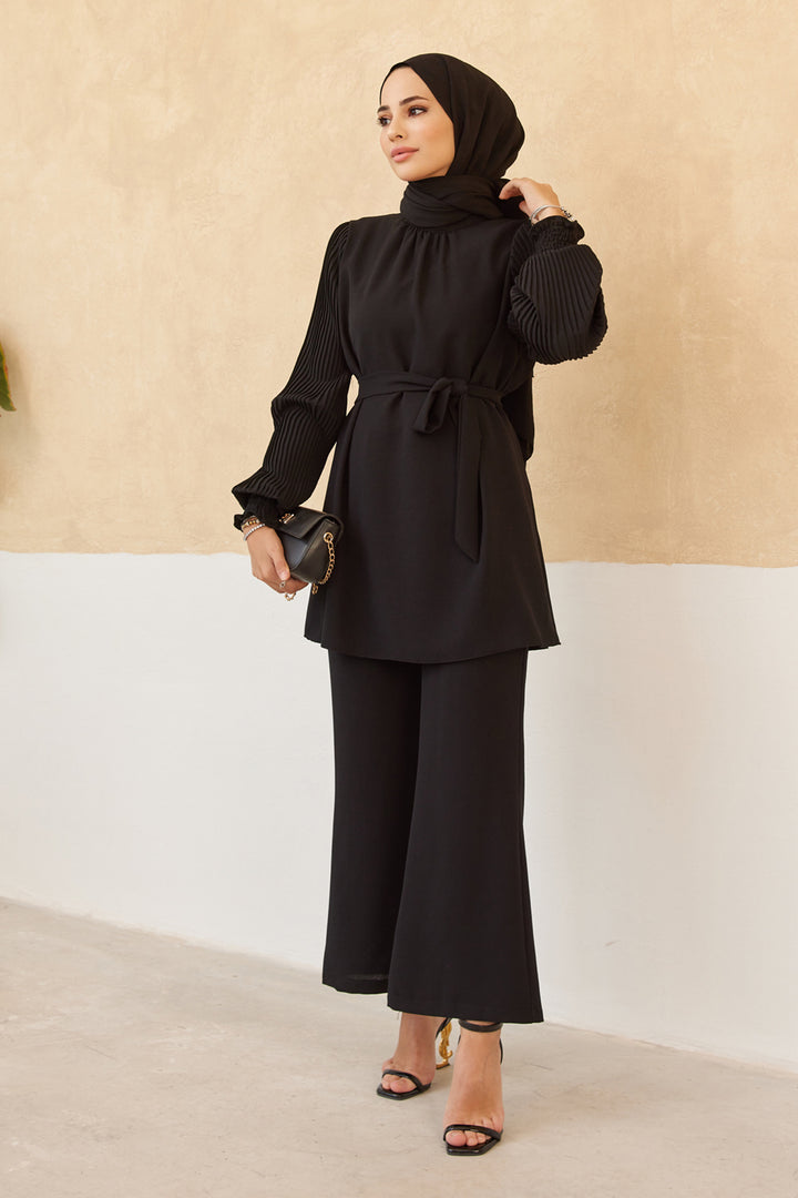 ZRF Women Sleeves Puffy Pants Tunic Set - Black - Tepotzotlán
