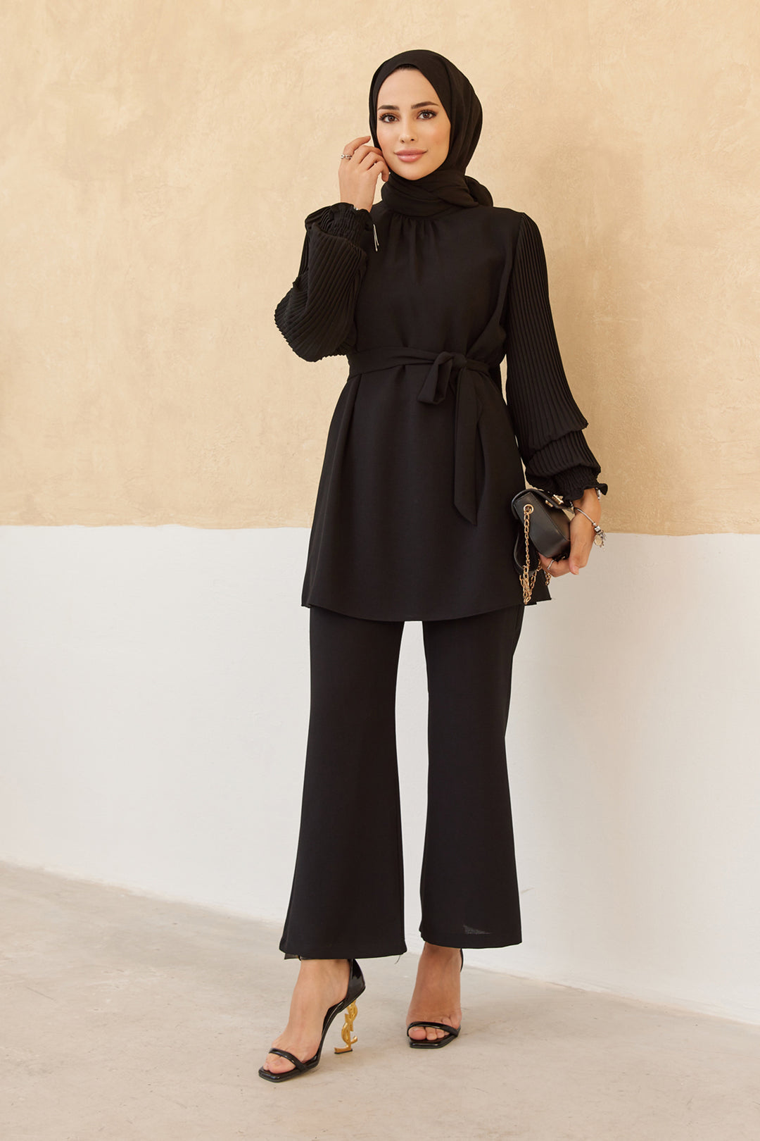 ZRF Women Sleeves Puffy Pants Tunic Set - Black - Tepotzotlán